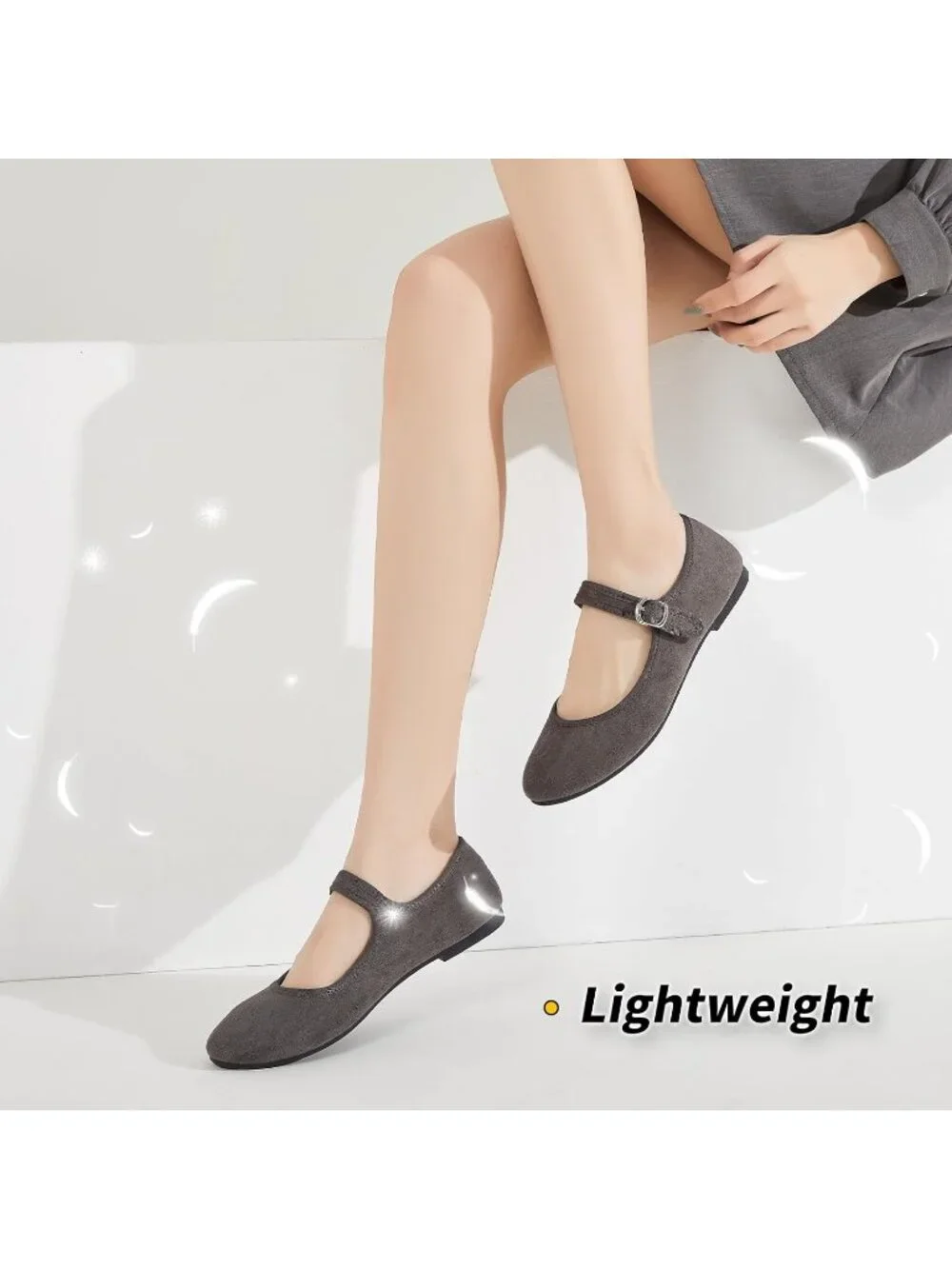 Women's Brown Mary Jane with Strap Faux Suede Black Flats Shoes Comfortable